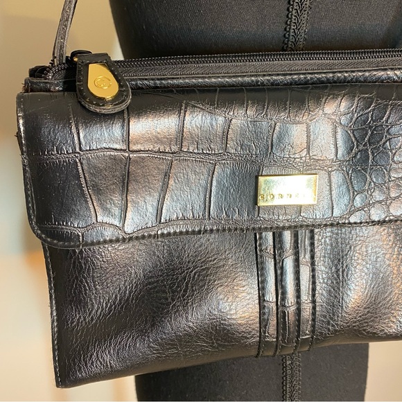 CORNELL Black Croc Embossed Shoulder Bag Purse Handbag Faux Leather - Picture 7 of 14